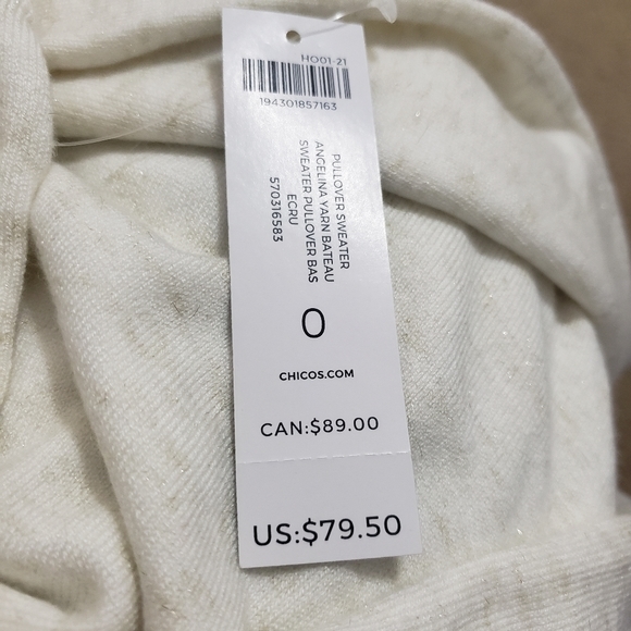 NWT Chico's Cream Colored Tunic Pull-over Sweater Size 0 or XSMALL - Picture 3 of 5